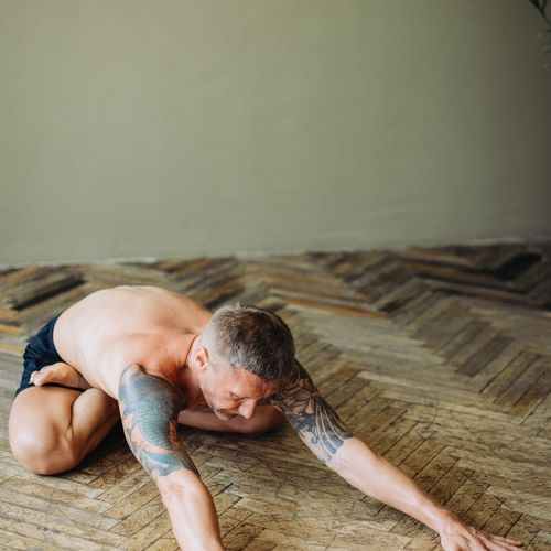 A man in a state of calm concentration during a workout.
